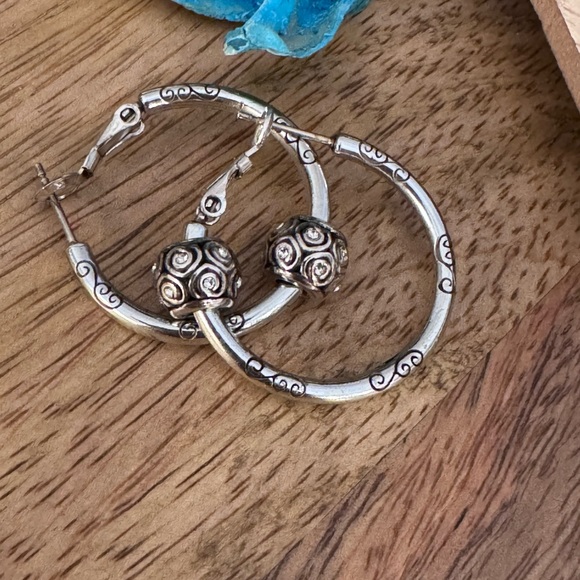 Brighton Jewelry - Brighton Silver Hoop Earrings with crystals